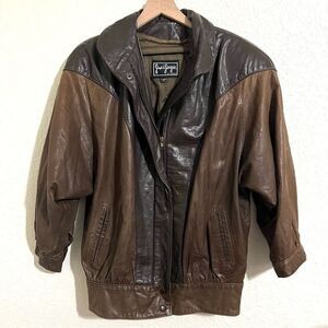 Vintage Gino di Giorgio By Comint Brown Leather Bomber Jacket Coat Size S